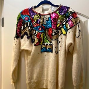 White Large 80s Sequin Sweater